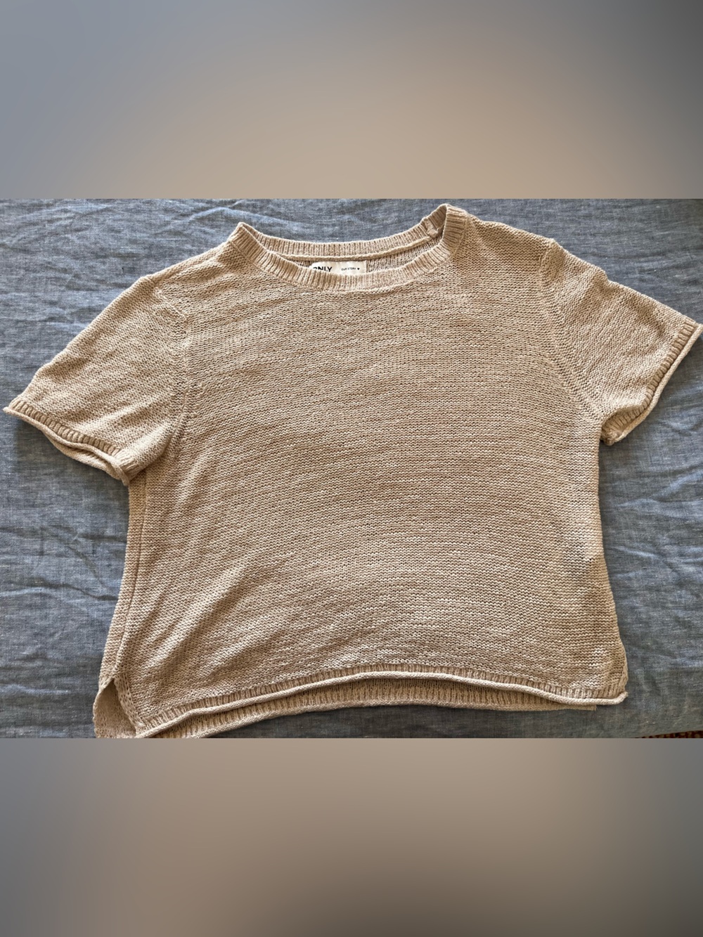 Only Beige Short-Sleeve Scoop Neck Knit Top